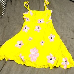 Yellow Zara mini dress with pink flowers